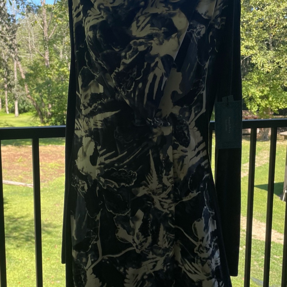 Simply Vera Vera Wang Navy and White Floral Long Sleeve Dress